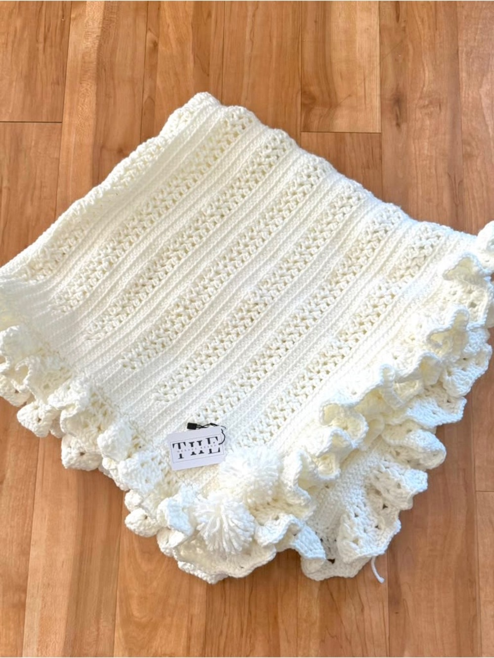 White Hand-Crocheted Ruffled Throw Blanket, The Mendez Brand